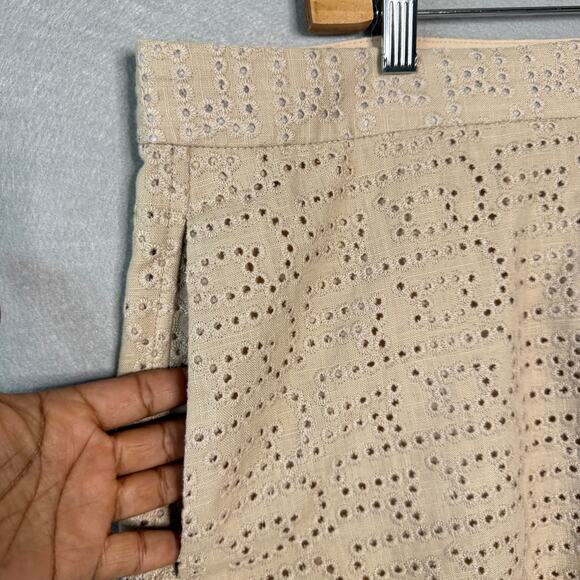 M‎ & S Shorts Womens 22 Tan Eyelet Linen 3in Inseam Summer Neutral Plus Size - Picture 9 of 11
